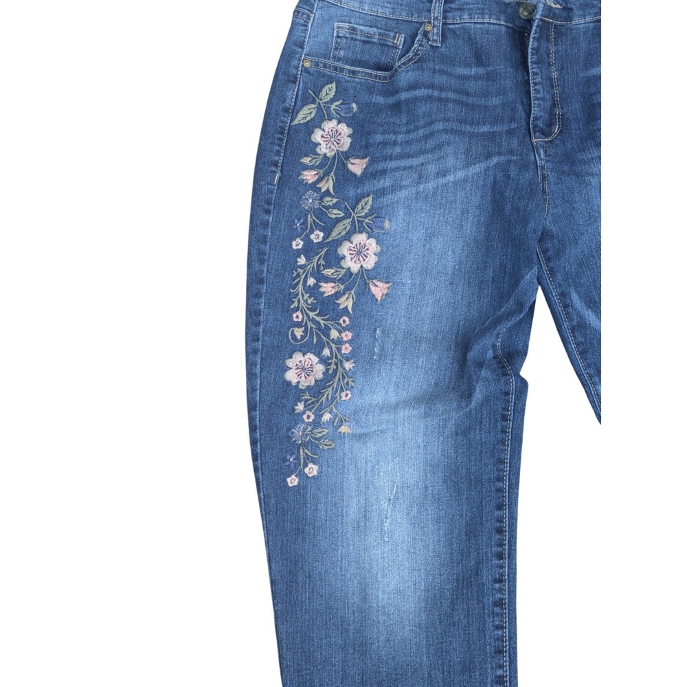 Vintage America Blues Floral Embroidered Boyfriend Jeans Medium Wash Blue Sz 12 - Picture 3 of 5